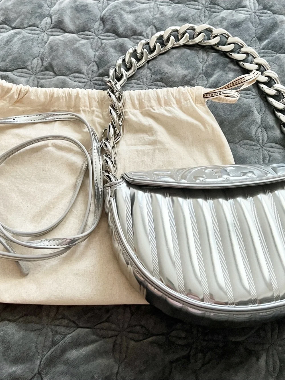 Tory Burch shiny silver